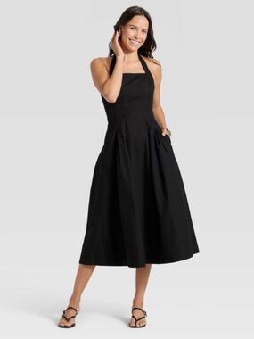 Black Halter Midi Dress